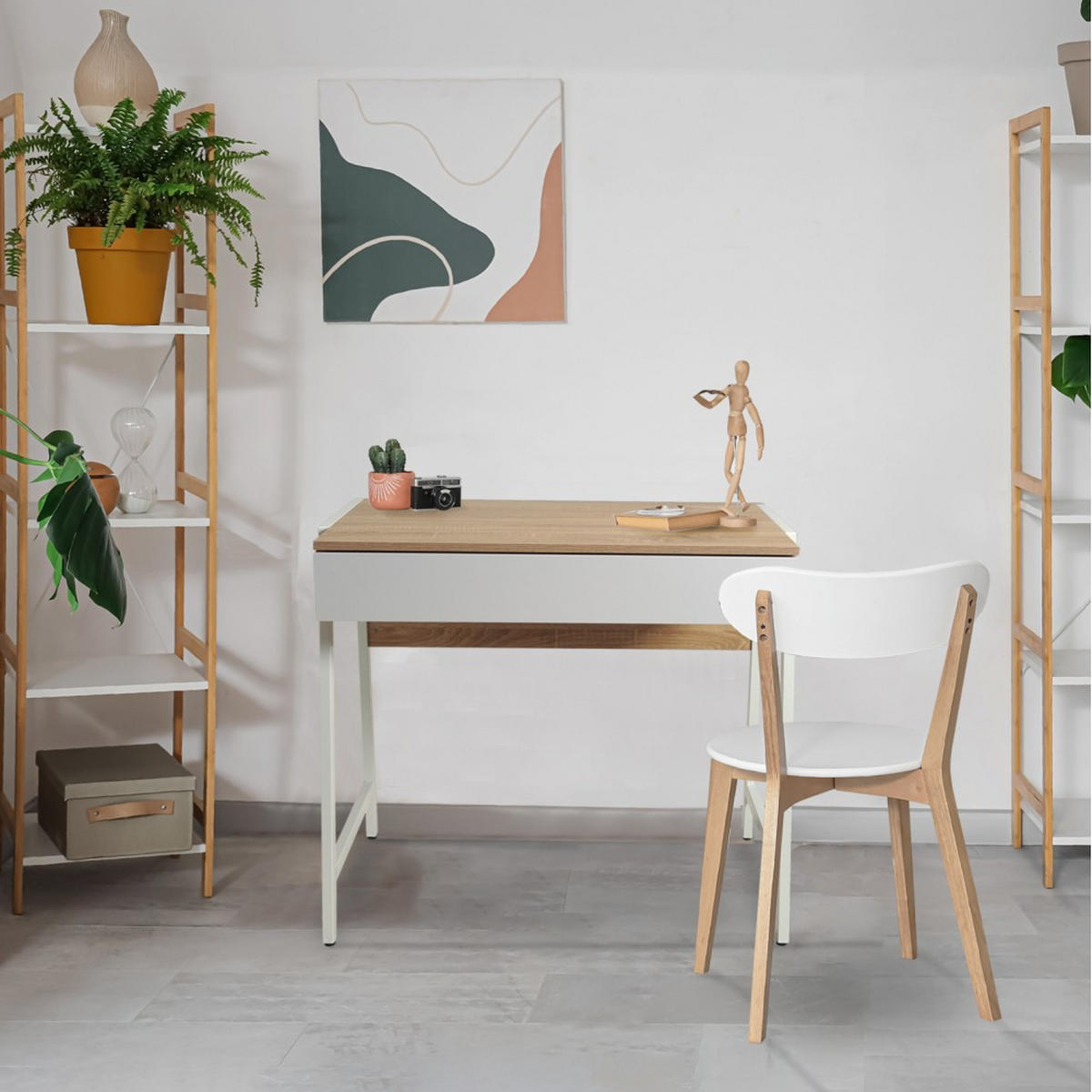 SCHREIBTISCH POLLUX / Gebleichte Eiche Dekor und Weiß - Multicolor/Weiß, Holzwerkstoff/Metall (84/48/76cm) - Weber Industries
