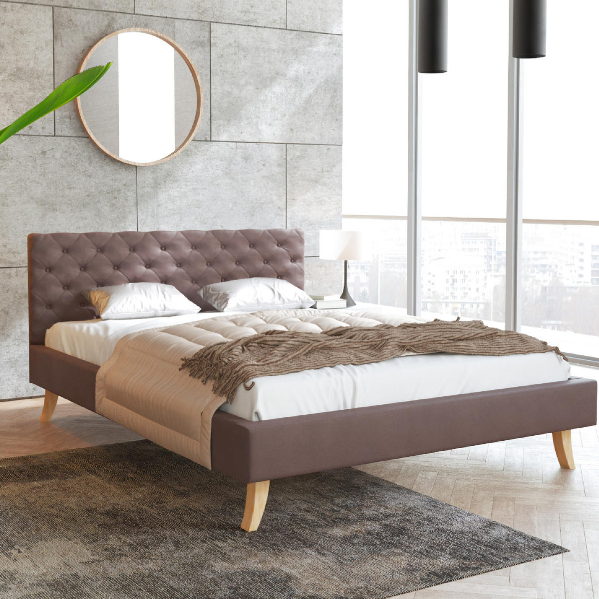 POLSTERBETT ZUZA braun - Birkefarben/Beige, Holz/Holzwerkstoff (160/200cm) - FDM