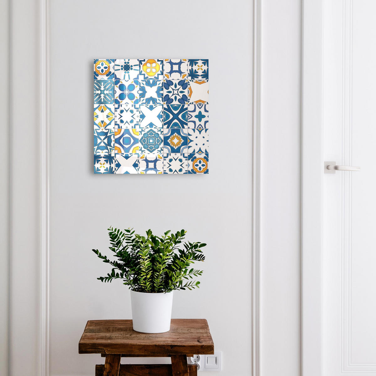 SCHLÜSSELBOX Schwarz 30x30 cm- Türöffnung nach rechts - Geometrische Muster - Blau, Metall (30/30/5cm) - TULUP