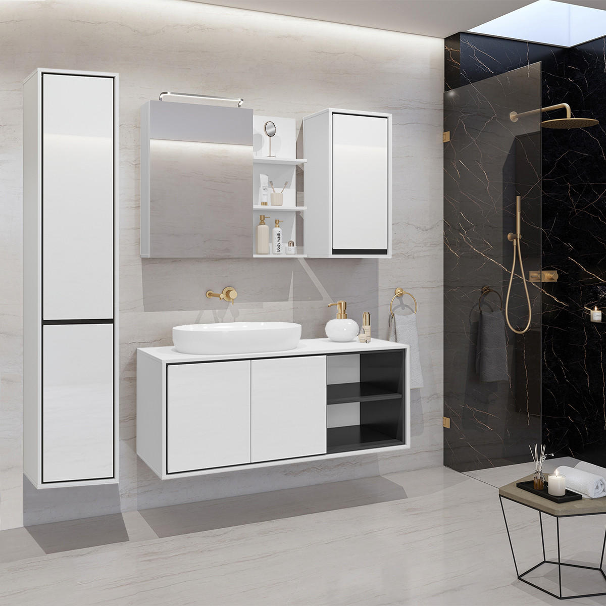 SKŘÍŇKA POD UMYVADLO 120cm Sophéa 2er-Set Bílá - bílá, kompozitní dřevo (120/50.8/48cm) - Petits-meubles