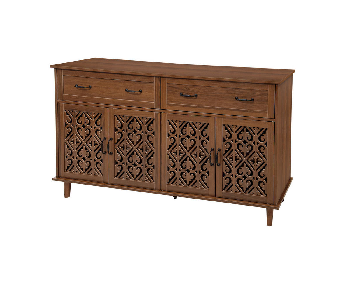 SIDEBOARD mit 4 Türen, 2 Schubladen, höhenverstellbaren Einlegeböden und Vintage-Griffen, Walnussfarben - Walnussfarben, Holzwerkstoff (150/90.3/40cm) - Redom