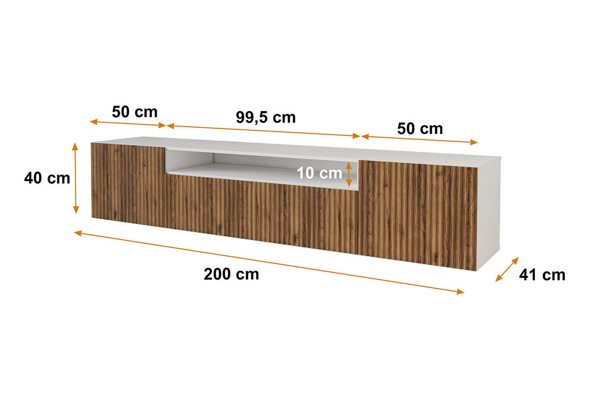LOWBOARD NOA-2-W 200x40x41 cm - Weiß / Katania - Eiche Wotan, Holzwerkstoff (200/40/41cm) - ALTDECOR