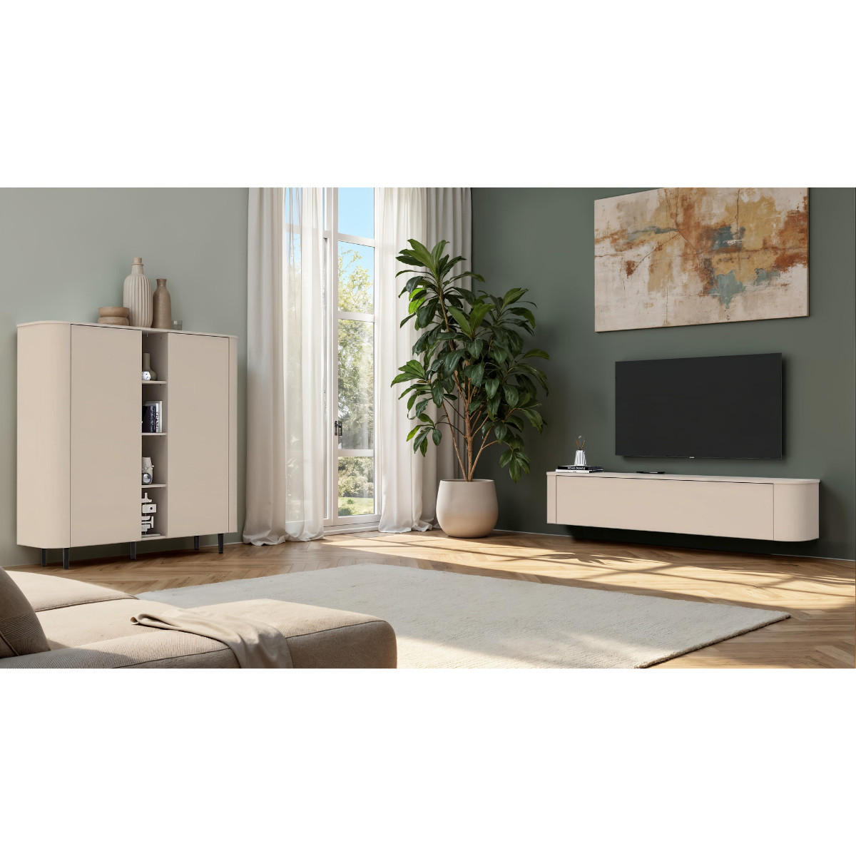 TV-MÖBEL wandhängendes Klappe Cashmere 180/37/33 cm - Beige, Holzwerkstoff (37/33/180cm) - Calicosy