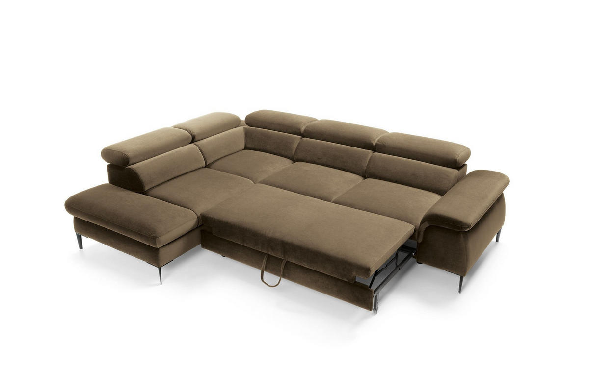 ECKSOFA MESTO Grün Velours-Stoff mit Schlaffunktion - Grün, Holz (280/214cm) - MASSENO