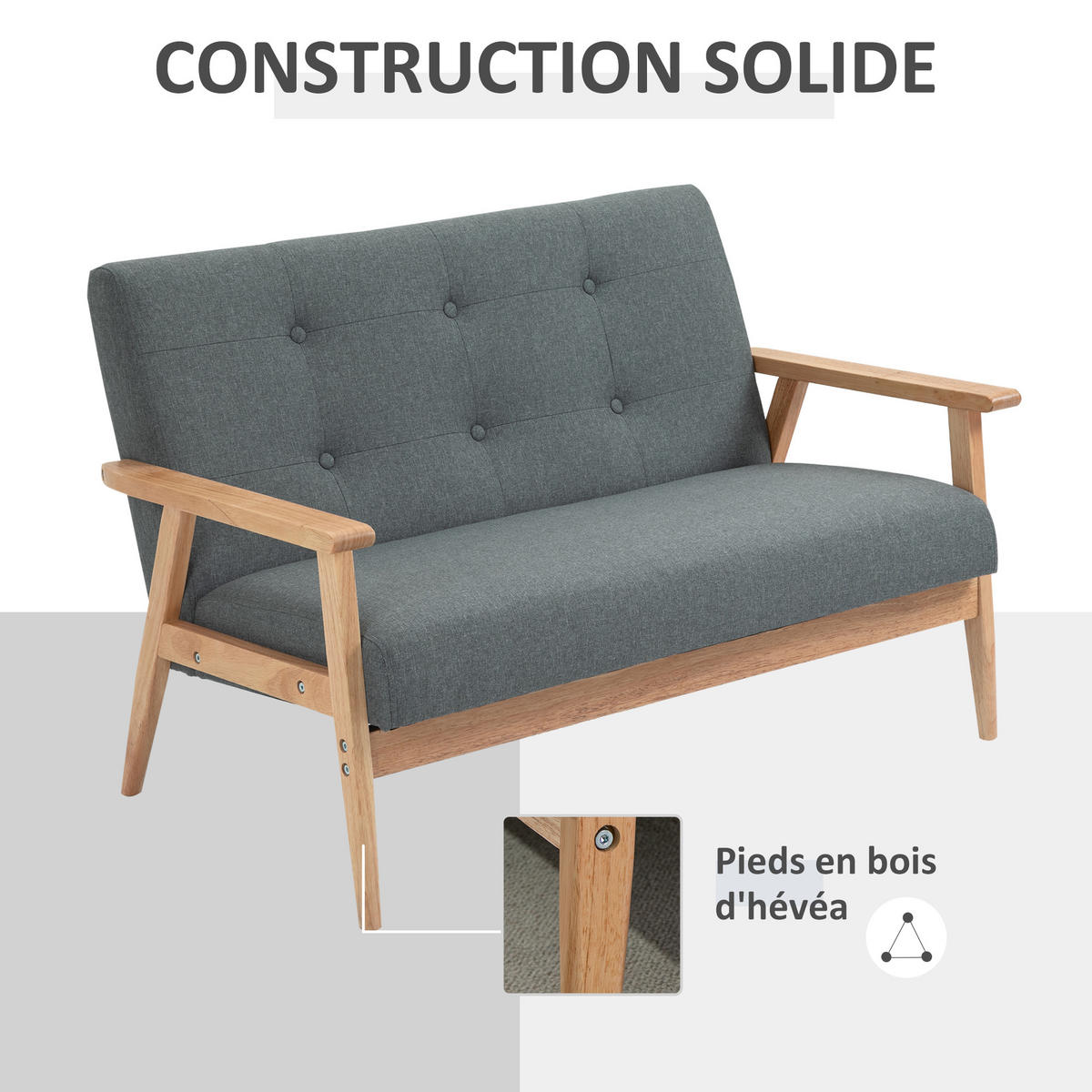 SOFA, 2-Sitzer, skandinavisch, Armlehnen, Holzbeine, grau, 115x66,5x73cm - Multicolor, Holzwerkstoff (115/73/66.5cm) - FORIOUS