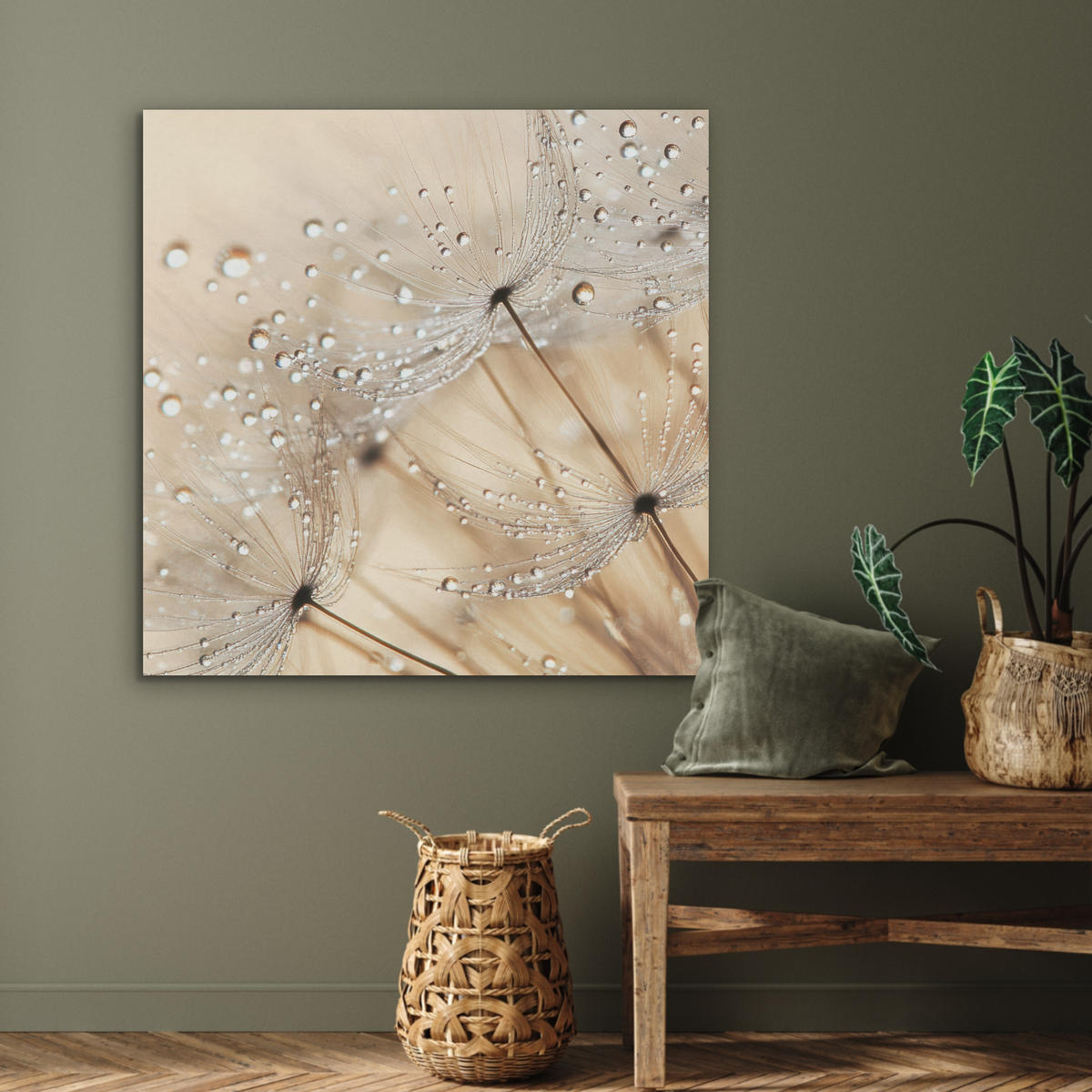 AKUSTIKPANEEL Löwenzahn - Abstrakt - Natur - Beige 90x90 cm - Braun, Textil (90/0.9/90cm) - MuchoWow