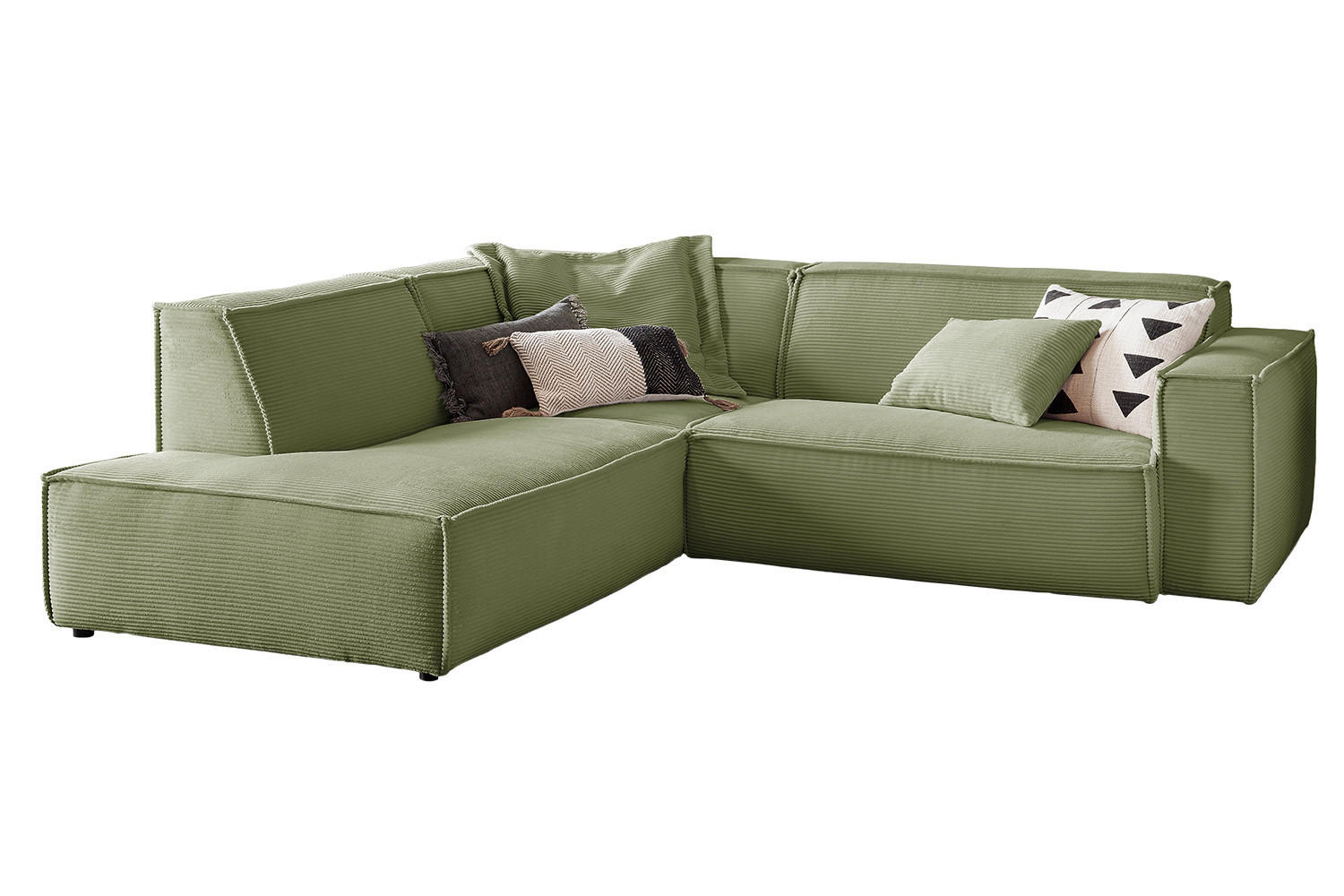 ECKSOFA SAMU Grün Cord - Schwarz/Grün, Textil (254/224cm) - KAWOLA