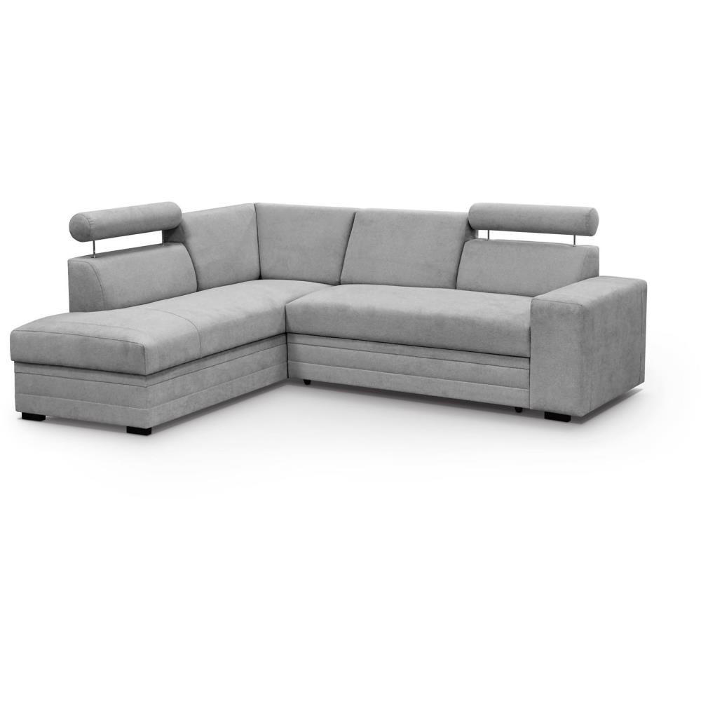 ECKSCHLAFSOFA Roma hellgrau links - Hellgrau/Schwarz, Textil (250/205cm) - Beautysofa