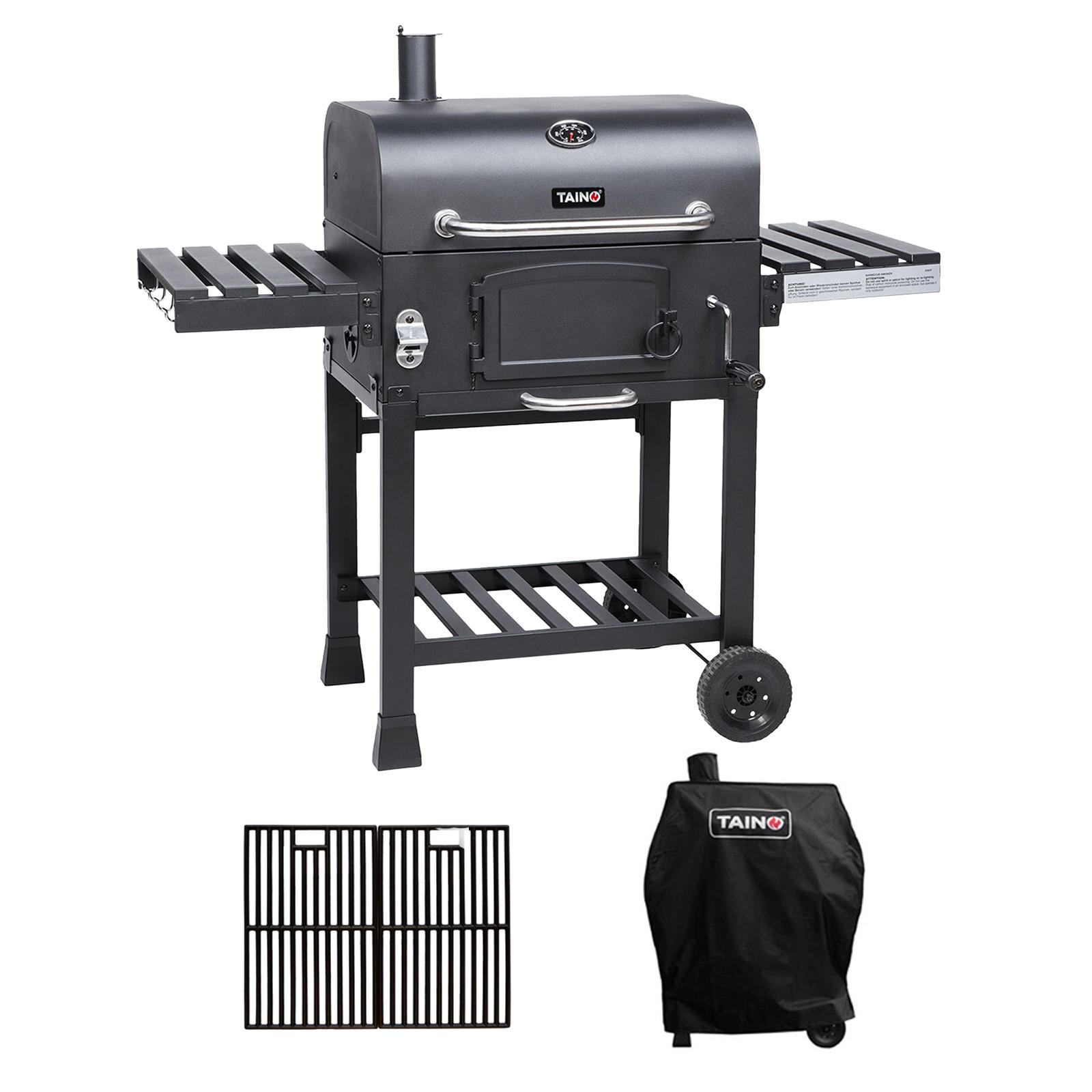 HOLZKOHLEGRILL und Smoker Set HERO XL - Schwarz, Metall (124/114/66cm) - TAINO