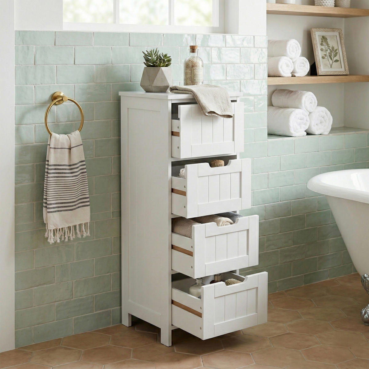 KÚPEĽŇOVÝ šatník - biela, kompozitné drevo (30/82/30cm) - Relaxdays