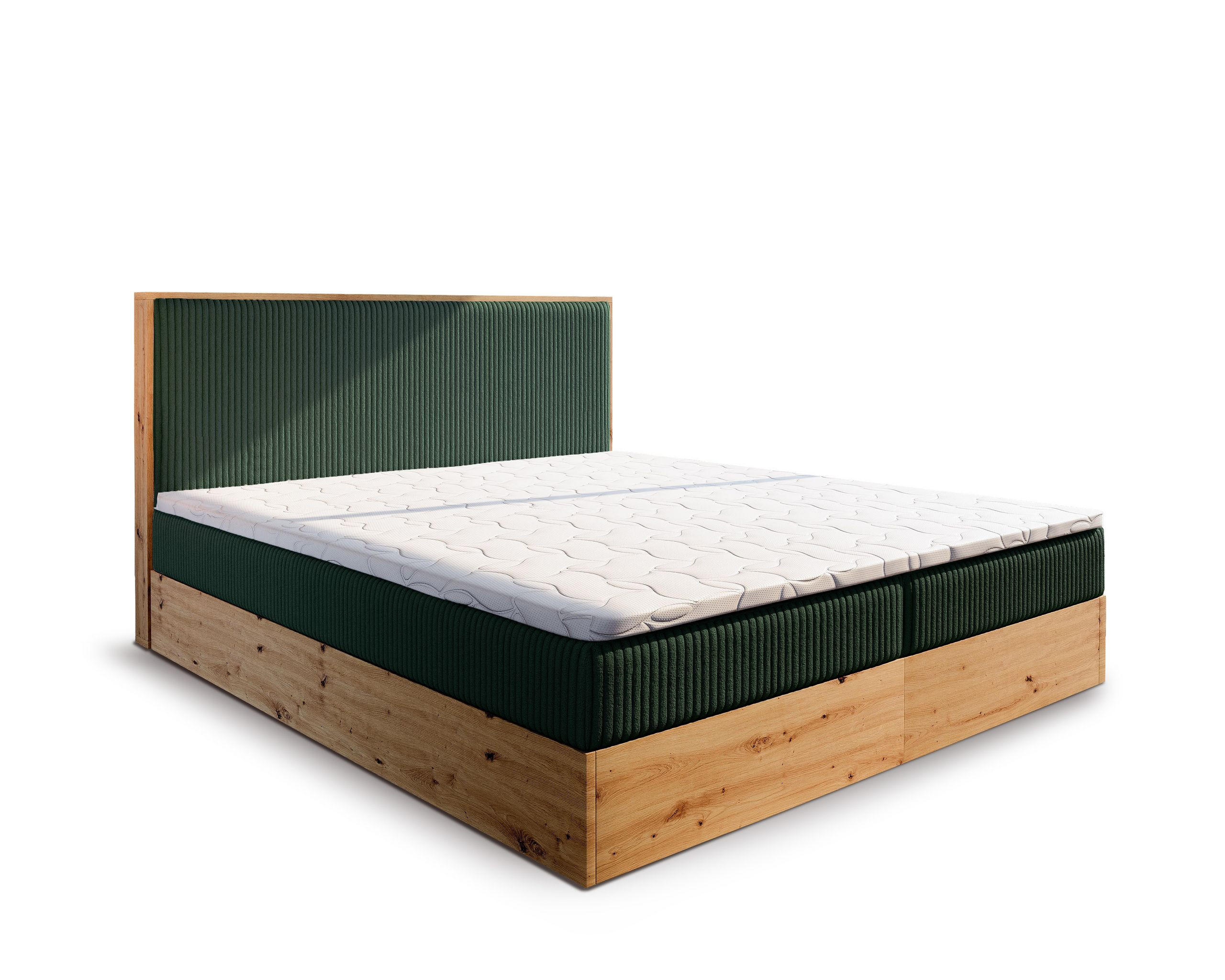 BOXBETT VERDON 140x200 cm mit Matratze und Topper - Grün - Grün, Holz (140/200cm) - MASSENO