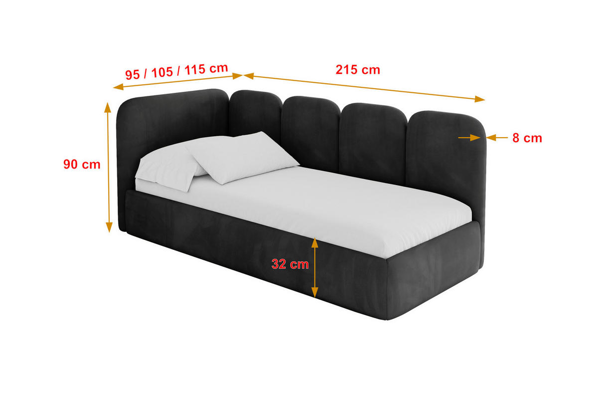 EINZELLBETT Jugendbett mit Bettkasten und Matratze H3/H4, Rechts - VELY 80x200 Schwarz - Anthrazit, Holzwerkstoff/Textil (80/200cm) - ALTDECOR