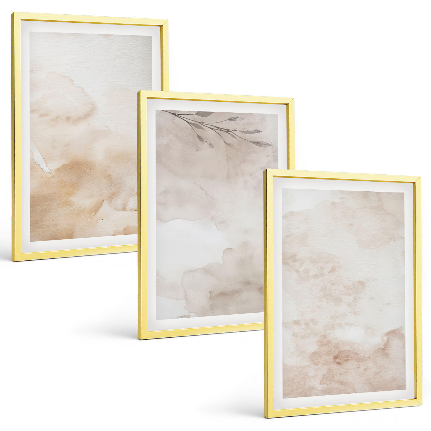 BILDER SET 3er Set - 40x60 cm Goldrahmen - Aquarell-Pastellblätter - Goldfarben, Kunststoff (40/60cm) - TULUP