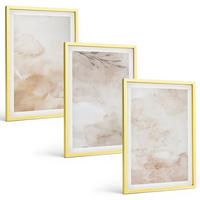 BILDER SET 3er Set - 40x60 cm Goldrahmen - Aquarell-Pastellblätter - Goldfarben, Kunststoff (40/60cm) - TULUP