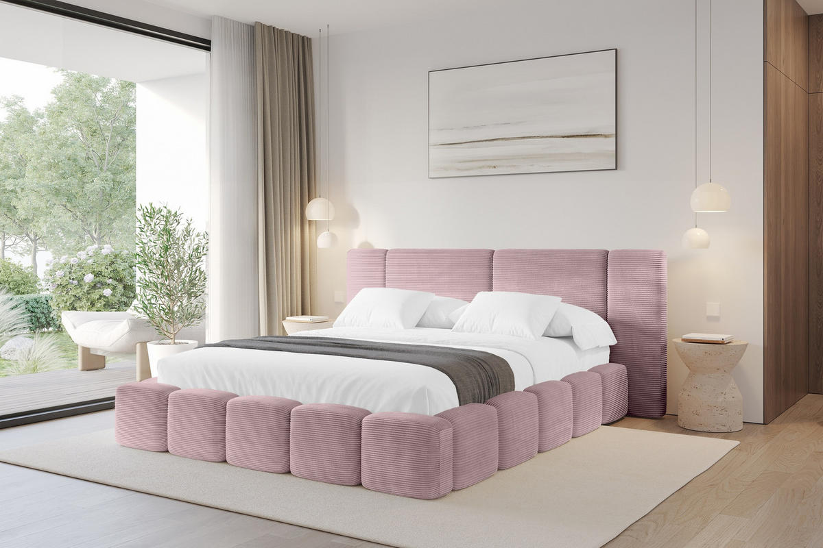 POLSTERBETT mit Bettkasten und Lattenrost, Bett mit Matratze H3/H4 - NILO 140x200 Rosa - Rosa, Holzwerkstoff/Textil (140/200cm) - ALTDECOR