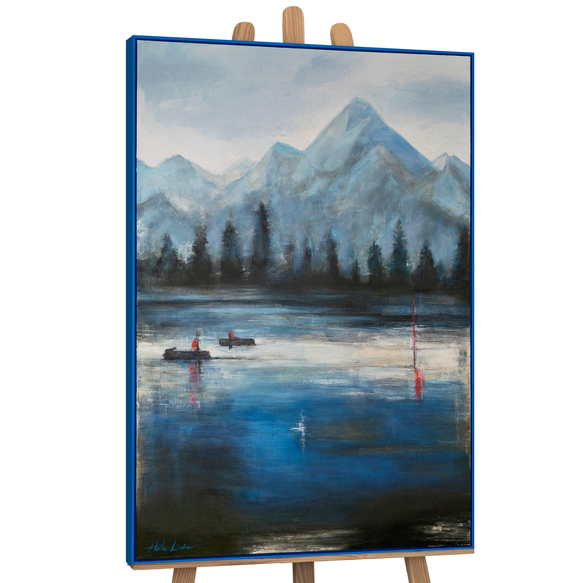 GEMÄLDE Waldhorizonte Schattenfugenrahmen Blau 140x100 cm - Blau, Holz (140/100cm) - YS-art gallery