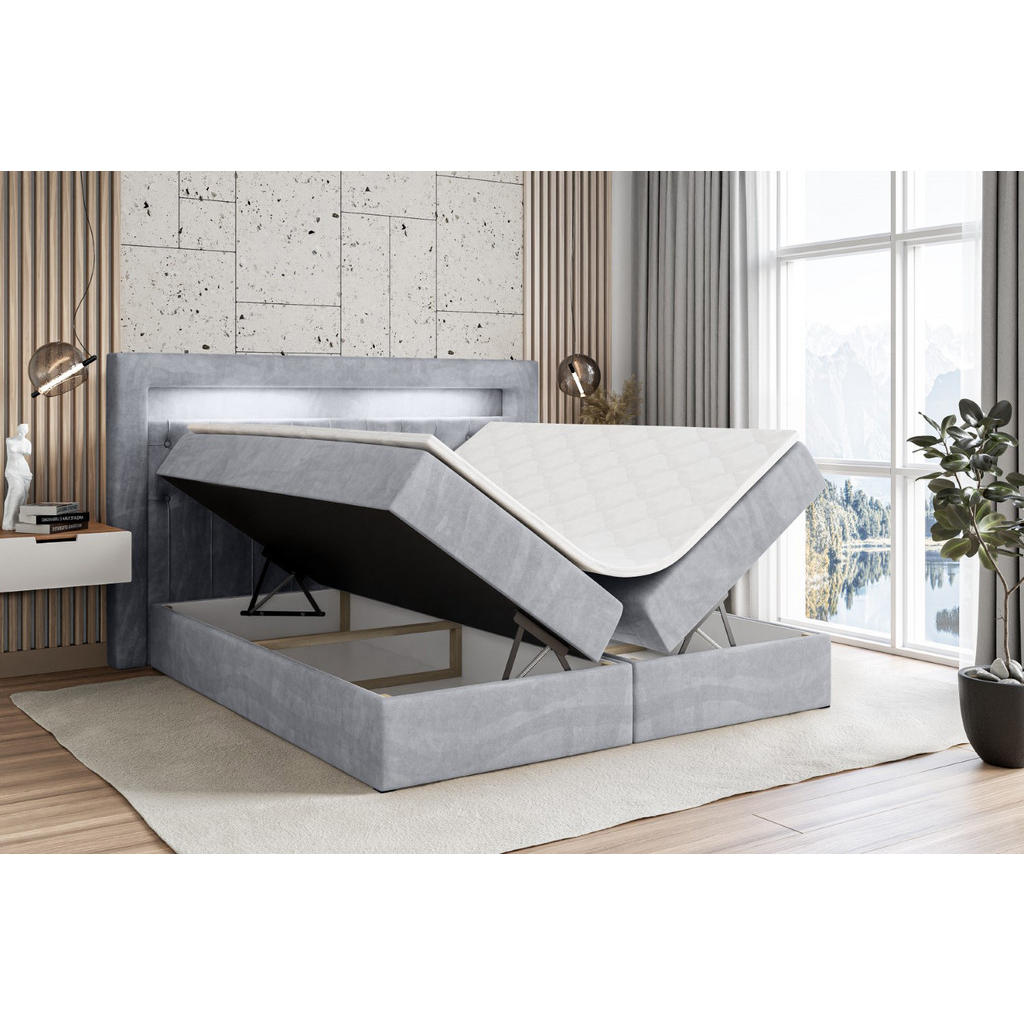 Thumbnail - Altdecor Boxbett, Hellgrau, Holzwerkstoff, Höhe ca. 19 cm, 120x200 cm, Schlafzimmer, Betten, Boxspringbetten