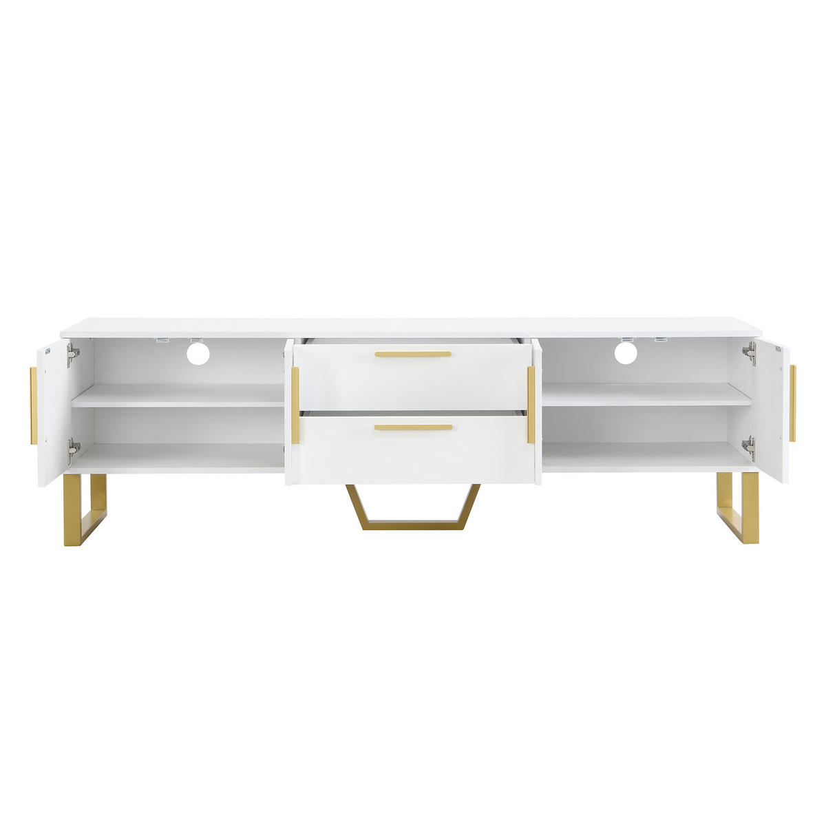 TV-SCHRANK 170/40/53,5 cm weiß MDF mit goldenen Griffen und Füßen, 4 Türen mit Schnitzereien - Weiß, Holzwerkstoff (170/53.5/40cm) - OKWISH