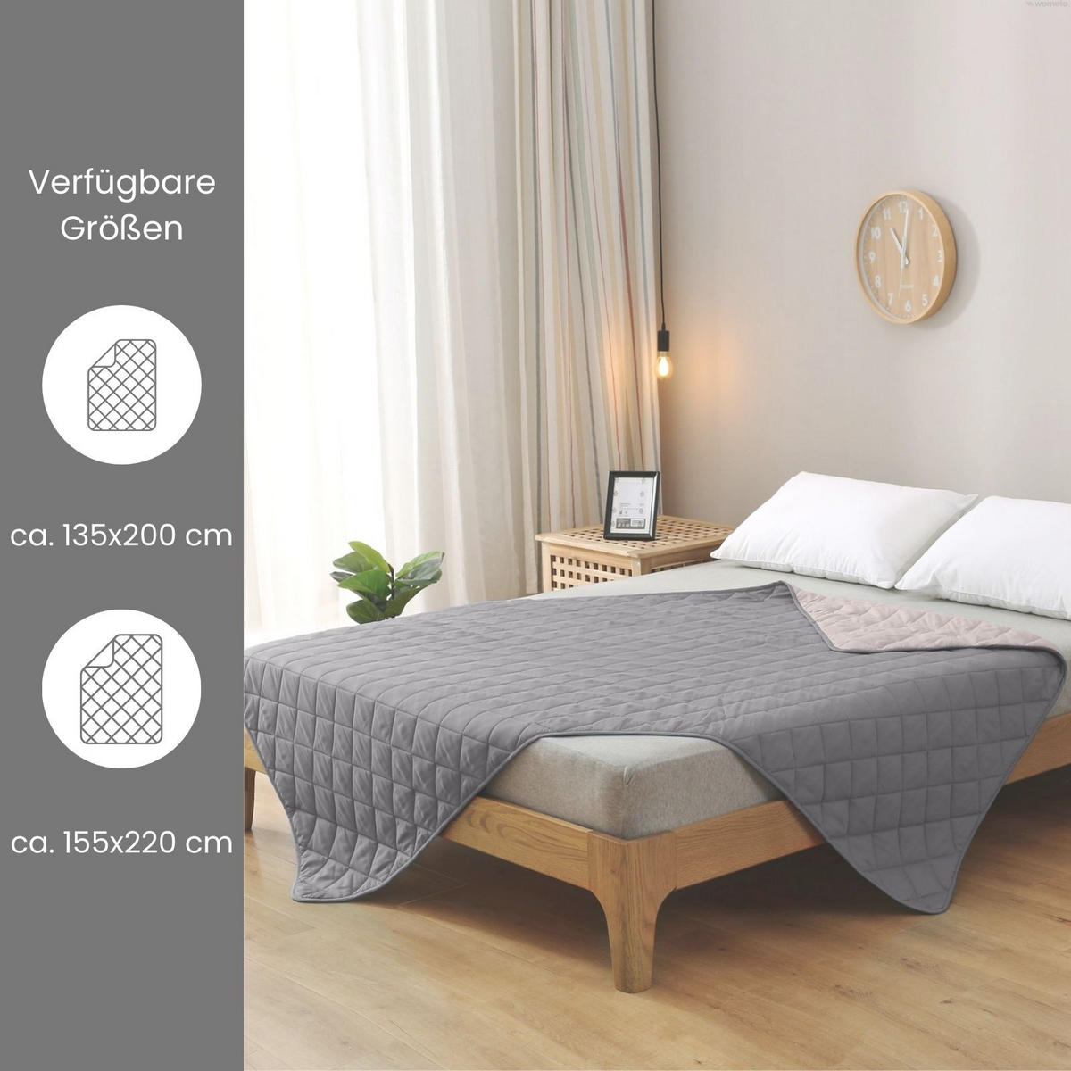 SOMMERBETT 2er Set Camping grau 155/220 cm Steppbett im Wende-Design Duo-Color - Grau, Textil (155/220cm) - wometo