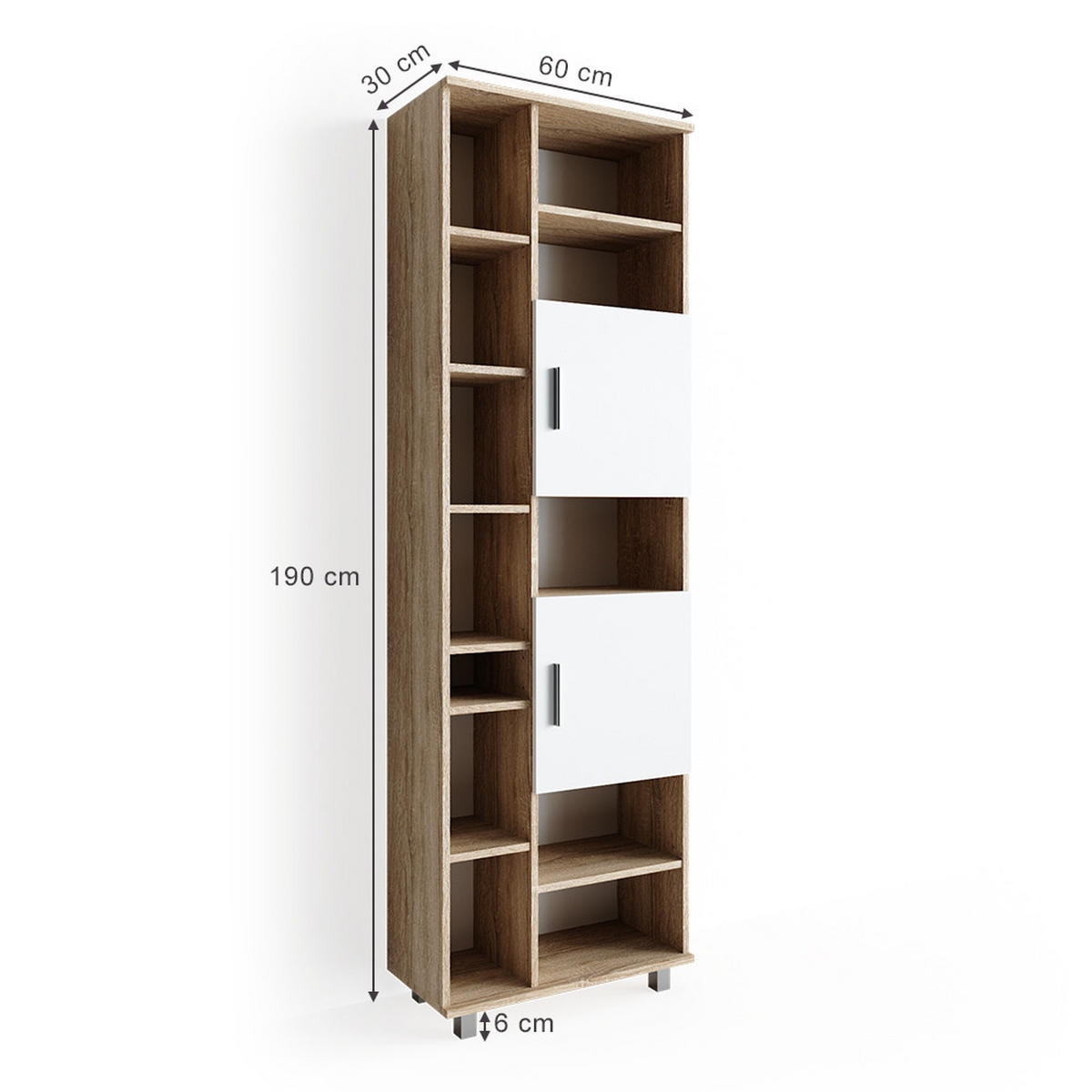 BADSCHRANK Ilias Sonoma 60 x 190 cm - Weiß, Holzwerkstoff (60/190/30cm) - Vicco