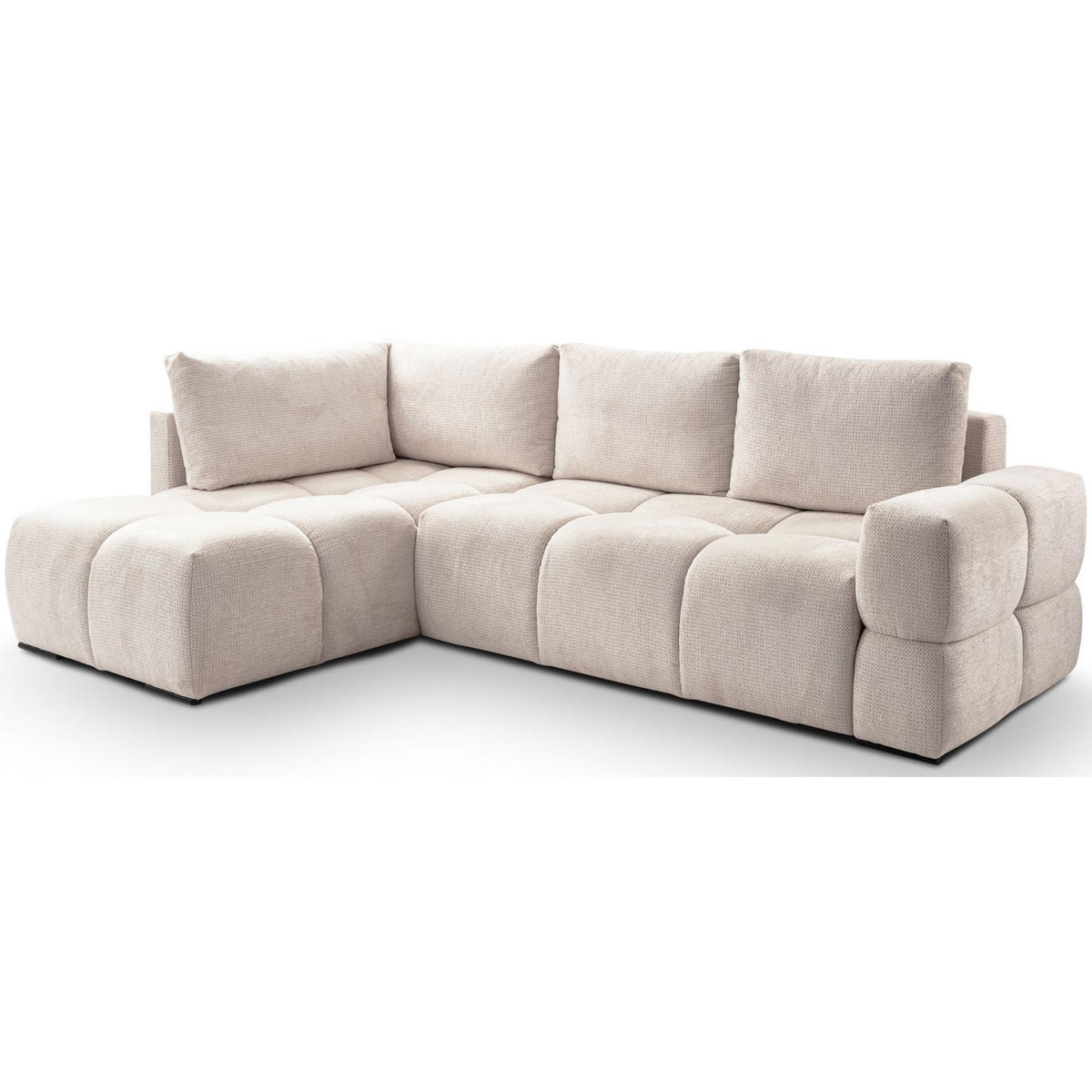 ECKSOFA Taremi mit Chenillebezug Hellbeige, beidseitig - Ecru/Schwarz, Textil (267/185cm) - Selsey