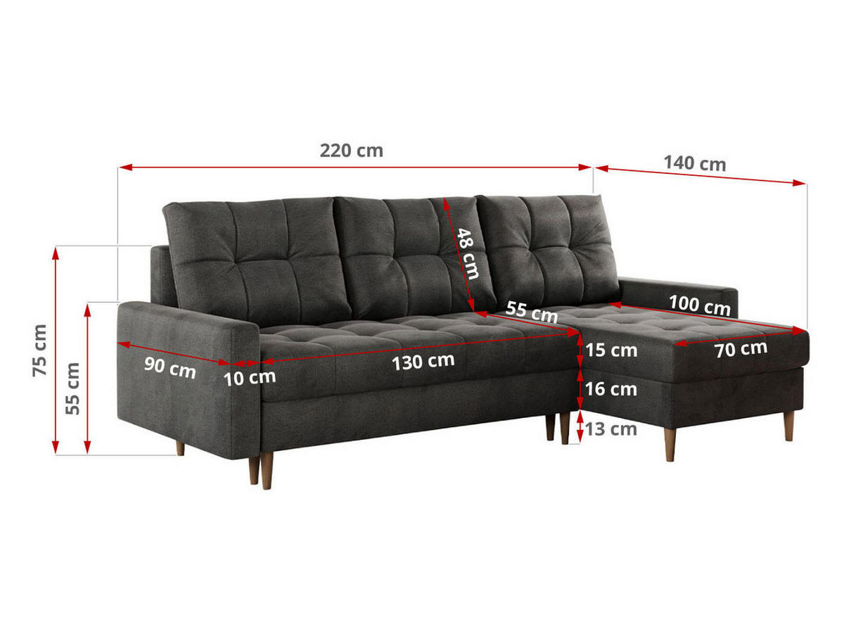 ECKSOFA Colin Velvet Dunkelgrau - Dunkelgrau/Braun, Holz/Textil (220/140cm) - MKS