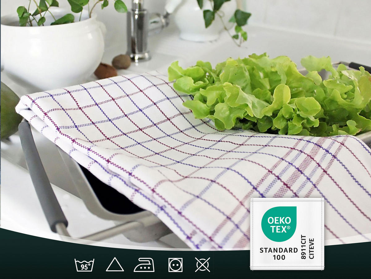 GESCHIRRTÜCHER, 12er-Set, 65x70 cm, 100% Baumwolle, Blau - Rot, Textil (65/70cm) - Zollner