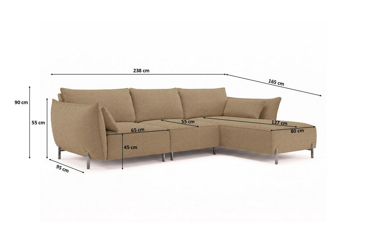 GARTENECKSOFA für Terrasse und Garten, Stoff Sunlight, Toffee, Rechts, SUNMEE - Braun, Holz (238/90/165cm) - Kaiser Möbel