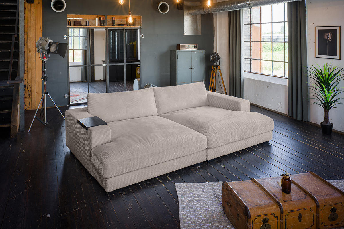 BIG SOFA-SET MIT TABLETT SCHWARZ MADELINE Taupe Cord - Taupe/Schwarz, Kunststoff/Textil (290/85/170cm) - KAWOLA