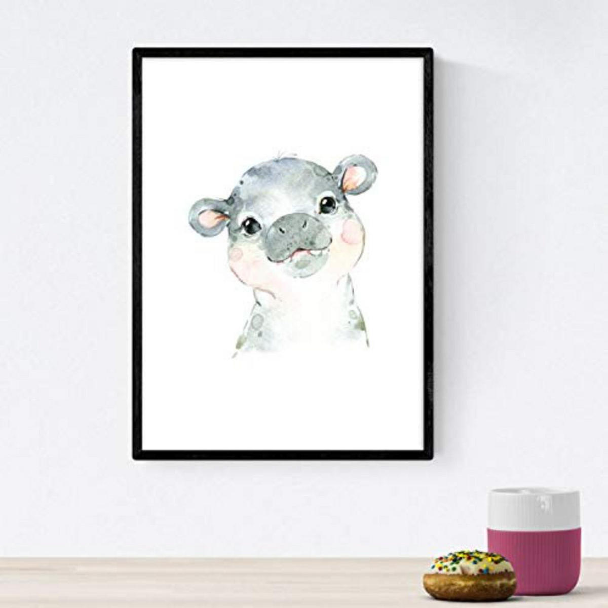 POSTER Set mit 4 Mono Leon Hipopotamo und Ziege A4 Schwarzer Rahmen - Schwarz, Papier (29.7/3cm) - Nacnic