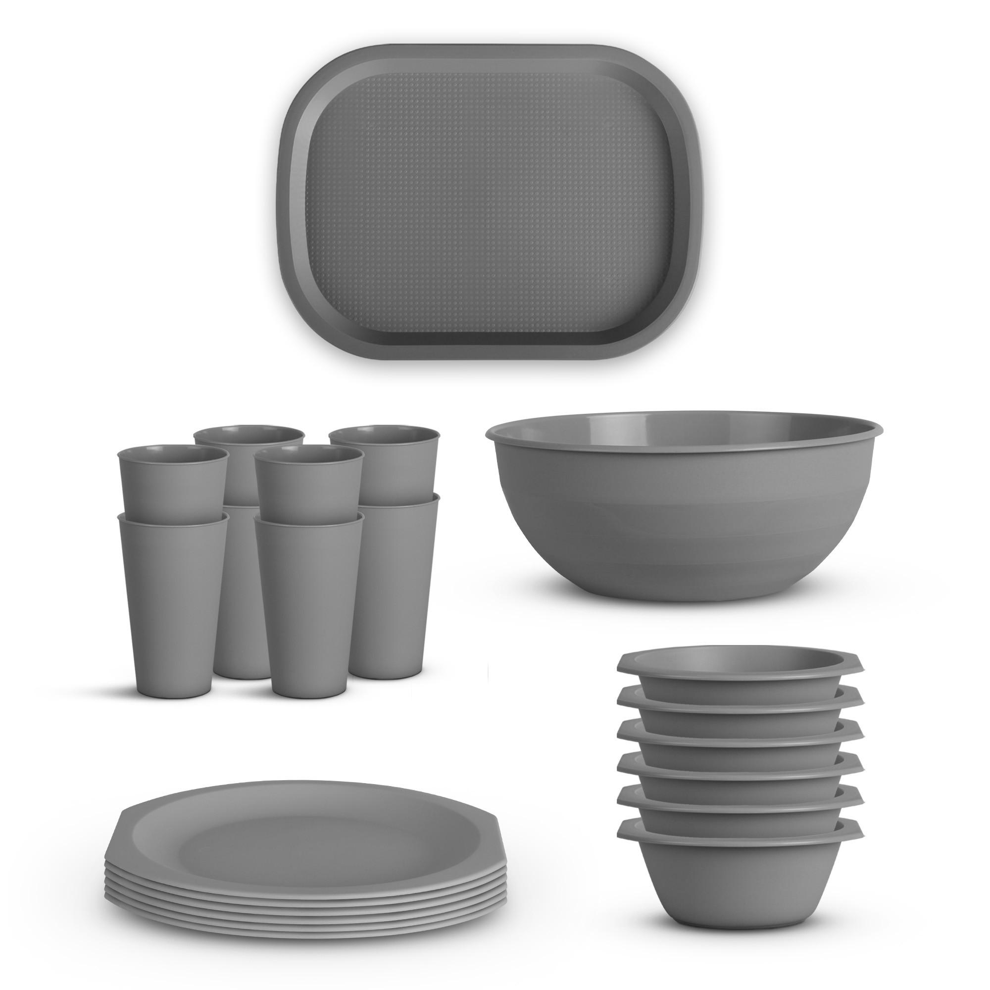 KOMBISERVICE Kunststoff Grau 22-teilig 6 Personen - Grau, Kunststoff (27/10/37cm)