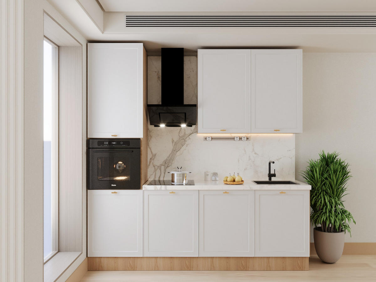 KÜCHENZEILE 240 cm Livaro – KU-S33 – Weiß / Sonoma Eiche - Weiß/Sonoma Eiche, Holzwerkstoff (240/247/60cm) - hi-markt