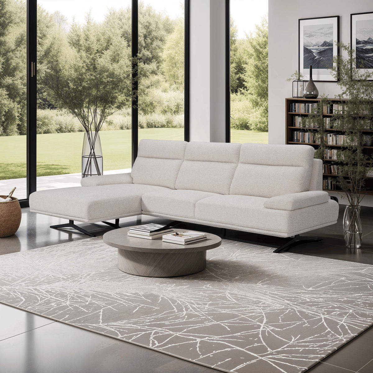 ECKSOFA Webstoff Beige - Beige/Schwarz, Textil/Metall (304/176cm) - Furnhouse