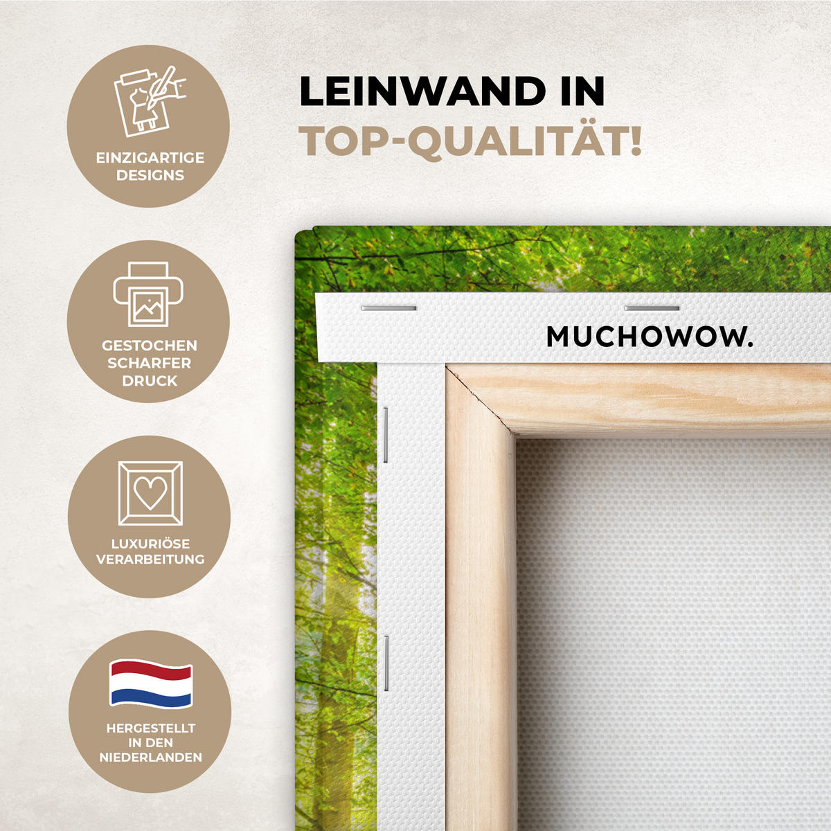 LEINWANDBILD Wald - Landschaft - Wasser - Bäume - Sonne - Grün - Natur Wandbild Wohnzimmer 50x50 cm - Grün, Textil (50/50cm) - MuchoWow