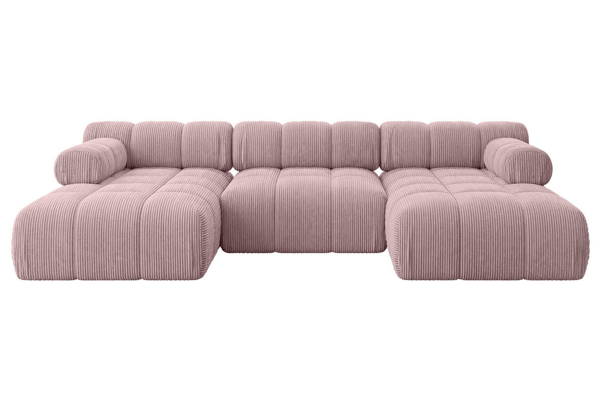 WOHNLANDSCHAFT modulares Sofa Tesso-U1 - 285x160x70 cm Rosa Cord - Rosa, Holzwerkstoff/Textil (285/70/160cm) - ALTDECOR