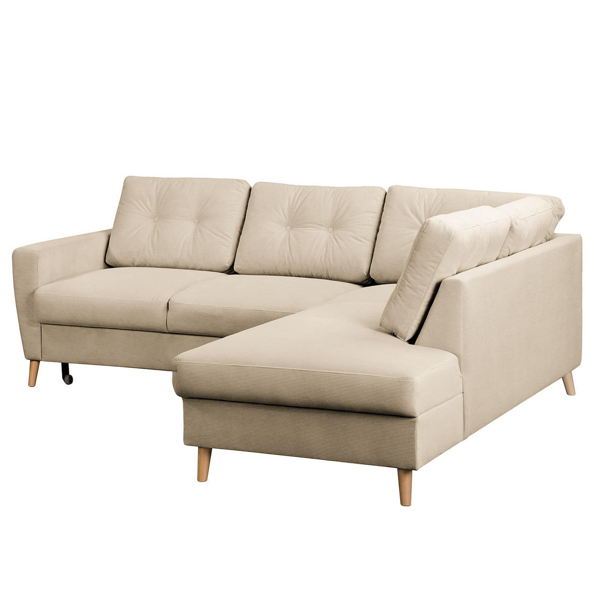 ECKSOFA mit Ottomane - Beige/Braun, Holz/Textil (230/200cm) - home24