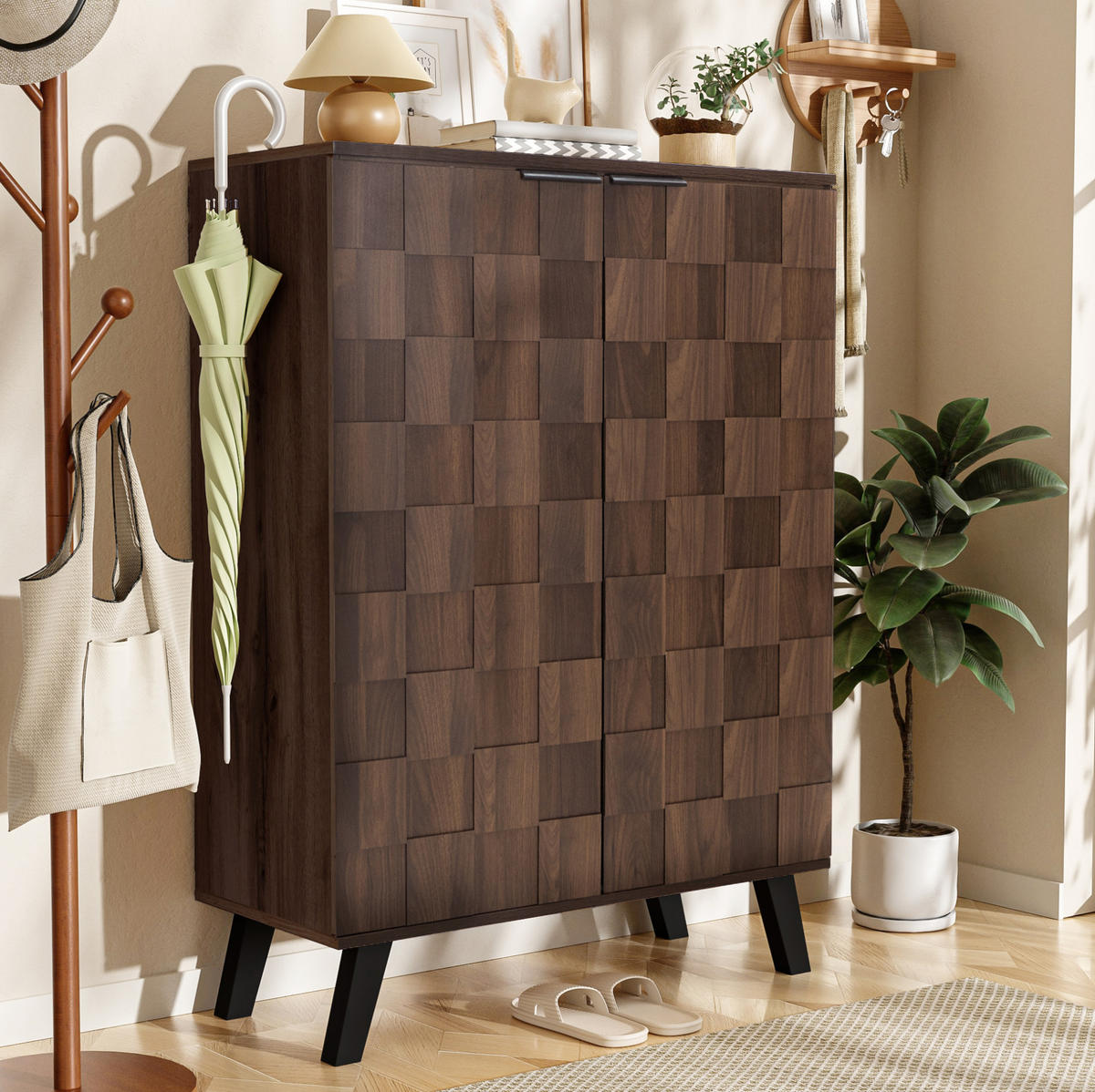 SCHUHSCHRANK 80/35,5/110 cm in dunkler Holzoptik mit 2 Türen - Naturfarben, Holzwerkstoff (80/110/35.5cm) - BEAOK