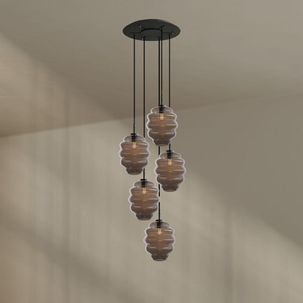 GALERIELEUCHTE Echos 5-flammig Rauch Ø 25cm - Anthrazit/Schwarz, Glas (25/25/28cm) - s.luce