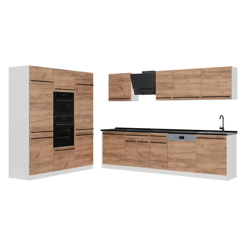KÜCHENZEILE R-Line, Goldkraft Eiche/Weiß, 180 cm Arbeitsplatte Anthrazit - Honigeiche/Weiß, Holzwerkstoff (180/206.8/60cm) - Vicco