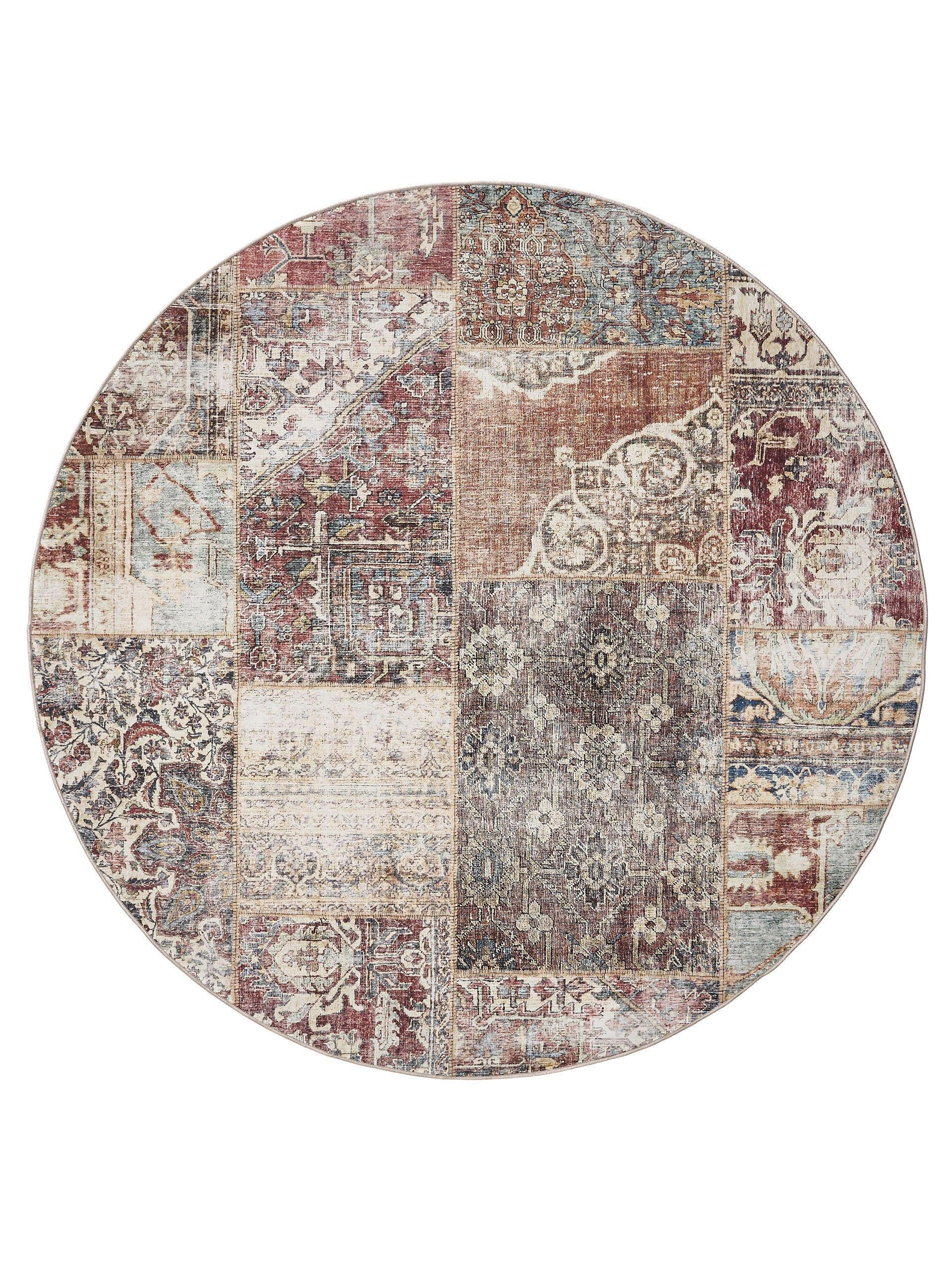 VINTAGE-TEPPICH George waschbar ø 120 cm rund - Multicolor/Braun, Kunststoff (120/120cm) - benuta