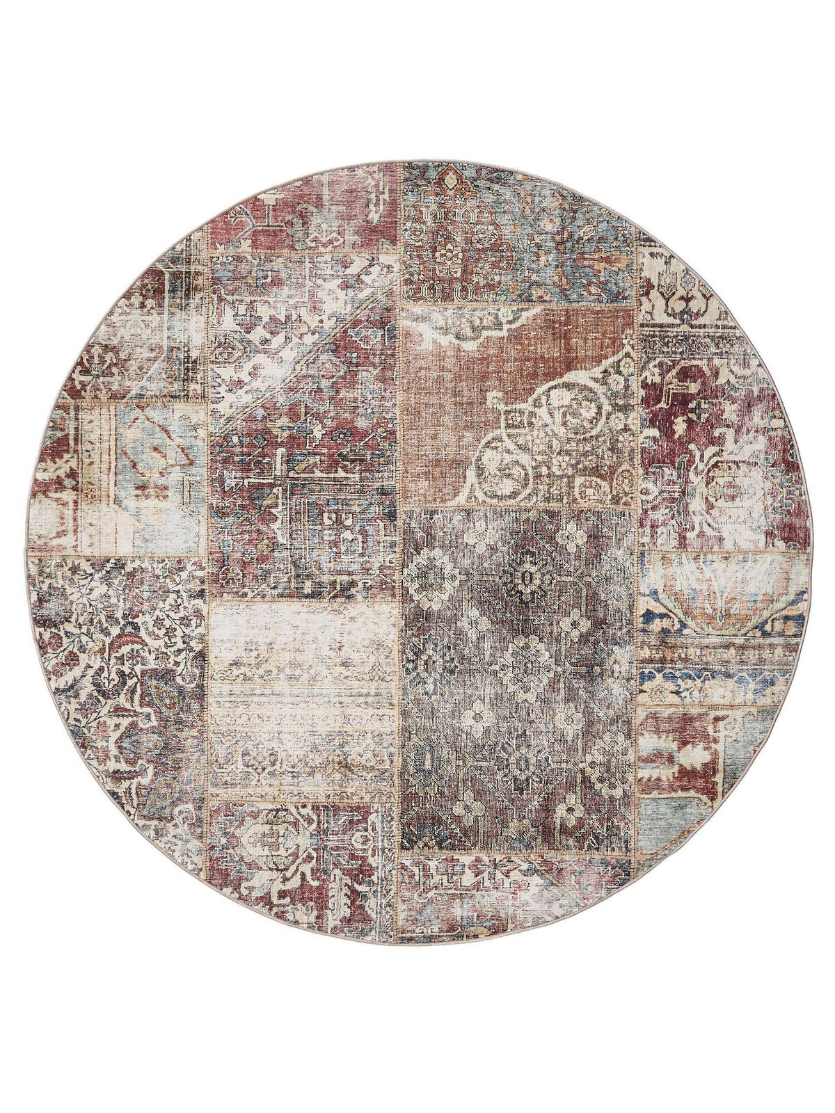 VINTAGE-TEPPICH George waschbar ø 160 cm rund - Multicolor/Braun, Kunststoff (160/160cm) - benuta