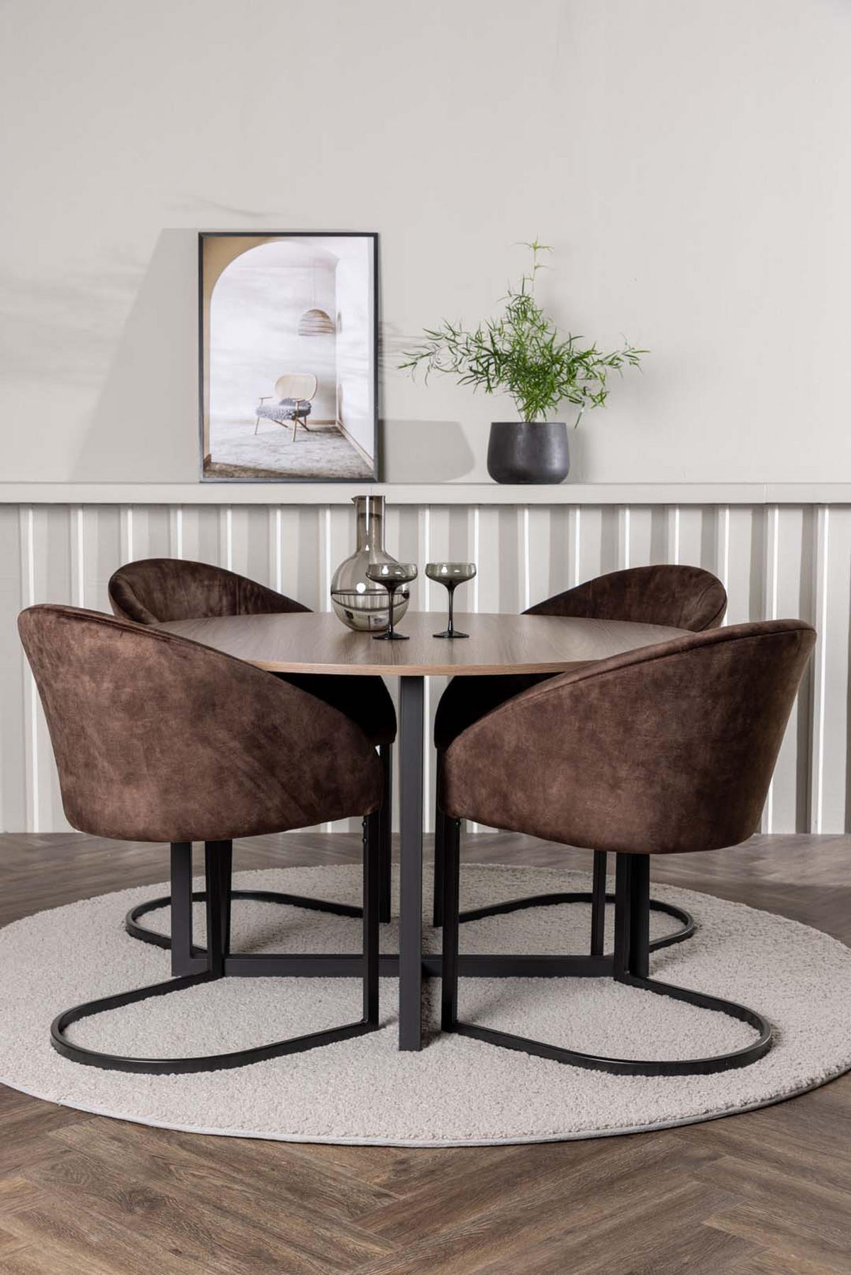 ESSGRUPPE, Durango, Tisch Braun, Stühle Braun, Holz, 120 x 120 x 75 cm, 5-teilig - Braun, Holz/Metall (120/75/120cm) - ebuy24