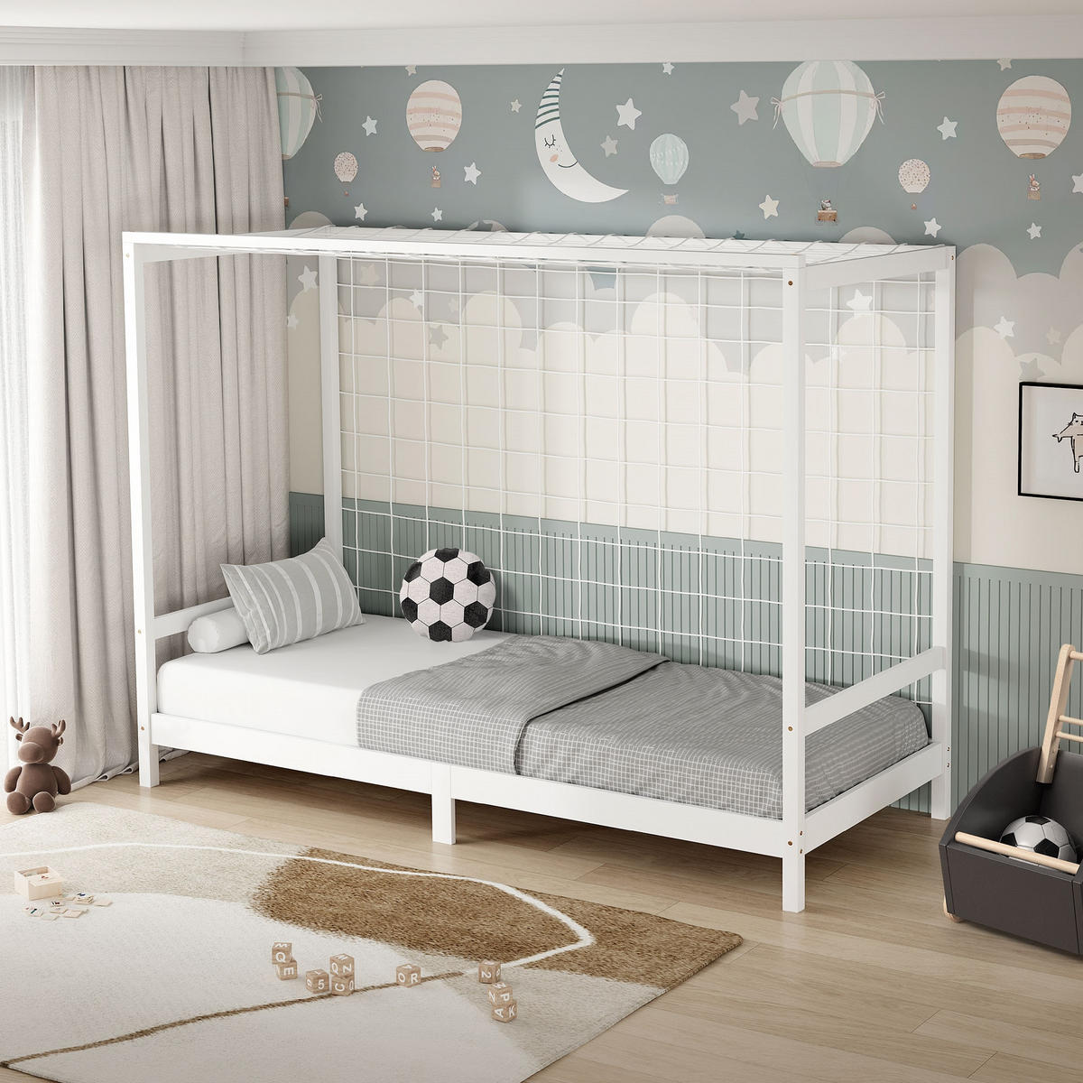 KINDERBETT Fußballtor mit Matratze 90x200 cm Weiß - Weiß, Holz (90/200cm) - ML-DESIGN