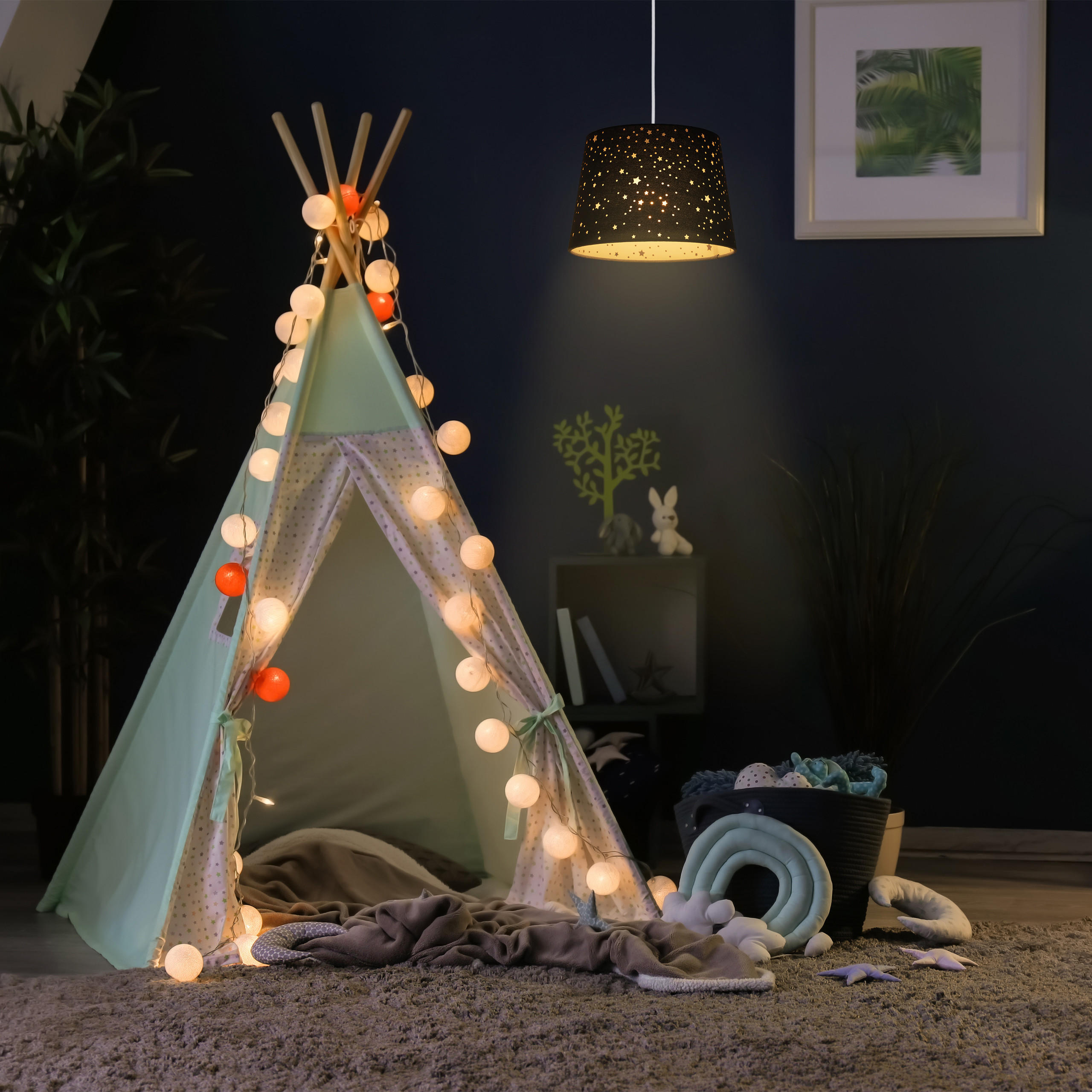 KINDERZIMMERLAMPE - Dunkelblau, Kunststoff/Textil (27/27/122cm) - Relaxdays