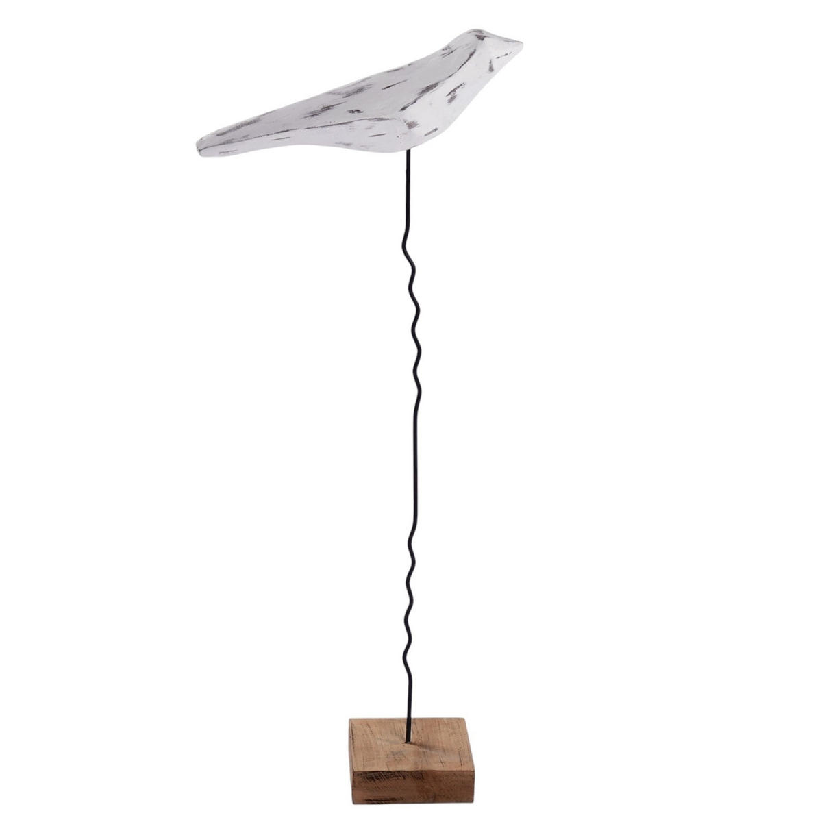 SKULPTUR VOGEL Kikki 56 Mangoholz-Sockel weiß-natur - Weiß, Metall (10/56/25cm) - CREEDWOOD