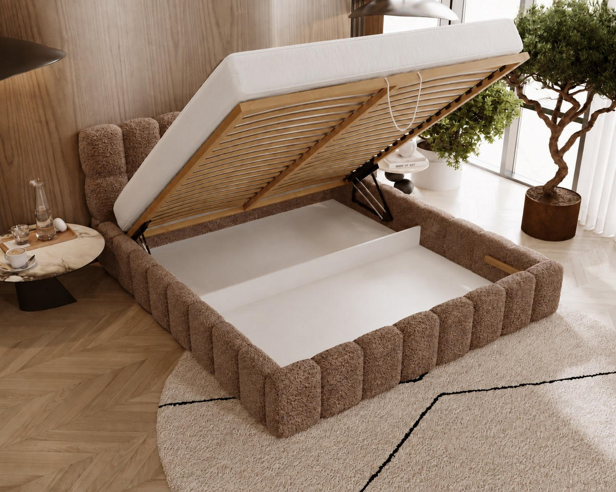 POLSTERBETT ALMA 140 x 200 cm, Bubble, Bouclé, braun - Braun, Textil (140/200cm) - Labett