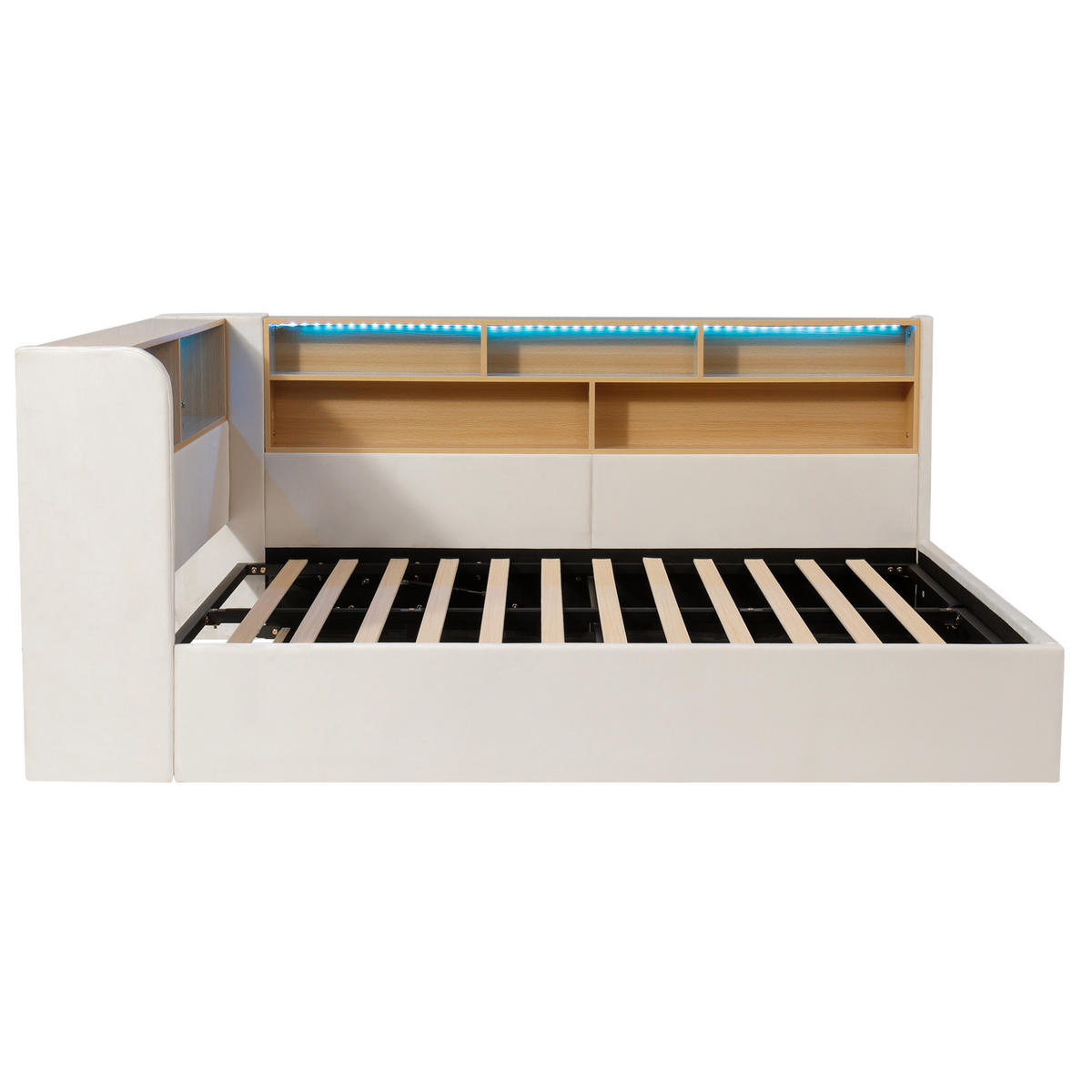 POLSTERBETT 140x190 cm in Beige mit hydraulischem Stauraum, LED-Beleuchtung und USB-C-Anschlüssen - Beige, Textil (140/190cm) - IVMEU
