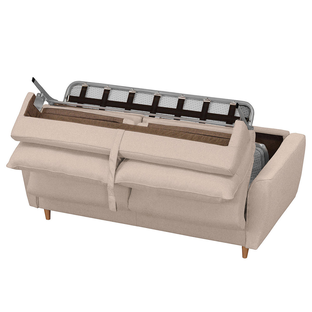 SCHLAFSOFA mit Matratze - Webstoff - Buchefarben/Mauve, Buchenholz/Textil (195/90/102cm) - home24