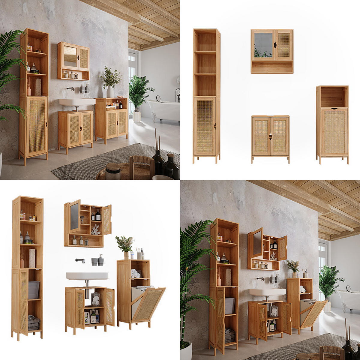 BADMÖBEL-SET Liora Bambus 4 Teile - Grün, Holzwerkstoff (48/60/29cm) - Vicco
