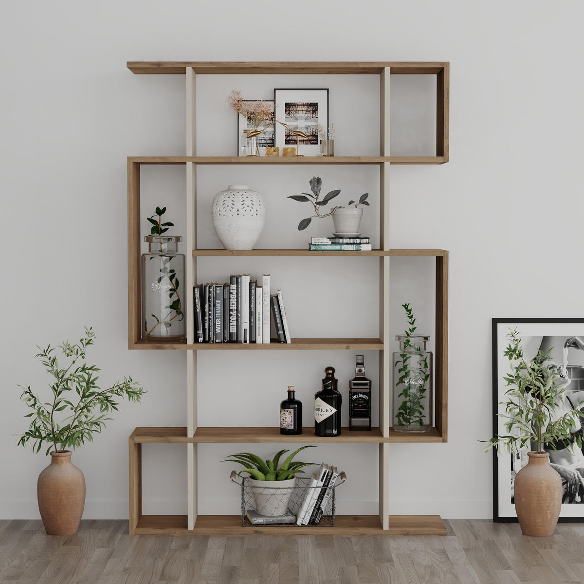 BÜCHERREGAL Mito Dunkle Eiche Sandstein 108,5/25,5/161 cm - Walnussfarben, Holzwerkstoff (108.6/160.8/25.3cm) - Decortie